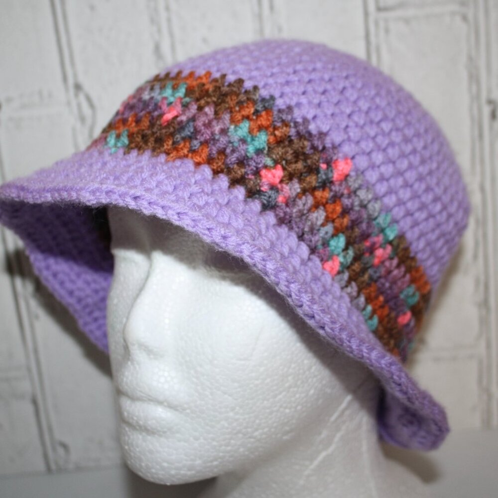 🌈 Purple & Colorful Crocheted Sunhat – Handmade · Adult Size